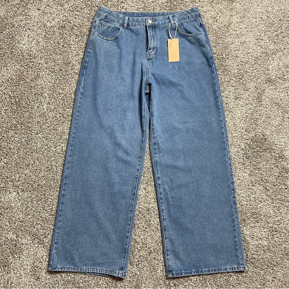 HDLTE High Waisted Wide Leg Baggy Jeans Light Wash Size XL